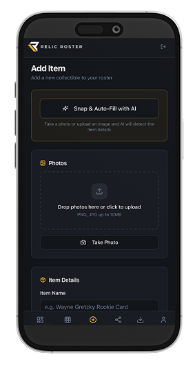 Relic Roster AI Scanner app interface