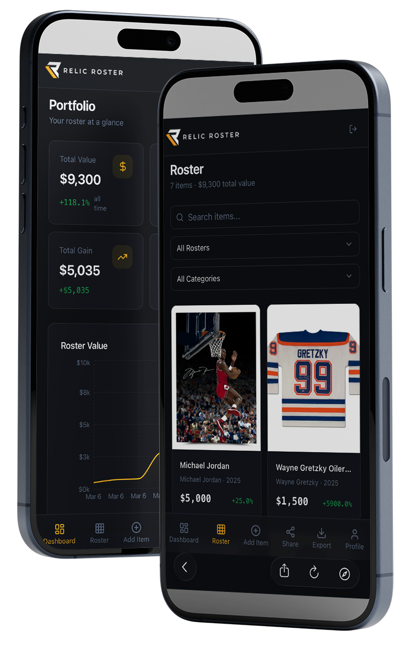 Relic Roster app — Roster view with collectible items